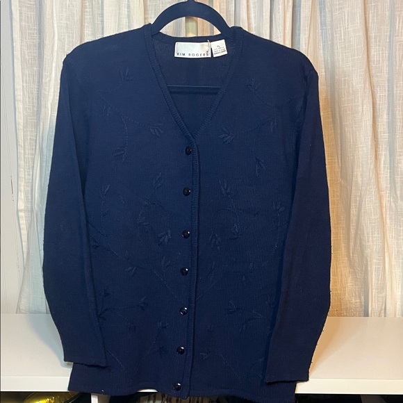 Kim Rogers Blue Floral Button-Up Cardigan, Size PL - Picture 1 of 4